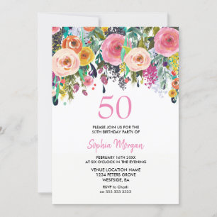 50. Geburtstagsparty der Frauen Einladen rosa Blum Einladung