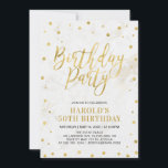 50. Geburtstagsparty Einladung<br><div class="desc">Feiern Sie Ihren besonderen Tag mit diesem stilvollen,  modernen Geburtstagsgeschenk. Dieses Design zeichnet sich durch schicke goldene Konfetti mit einem Marmorhintergrund aus.</div>