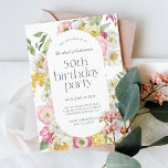 50. Geburtstagsparty Einladung<br><div class="desc">Eine wunderschöne feminine Geburtstagsfeier mit einem eleganten Aquarellrahmen in fröhlichen Gelb-, Rosa-, Weiß- und Grüntönen macht diesen Pop mit stilvollem Charme. Trendy-Typ-Gesichtspaarungen beinhalten einen schicken Titel in Kleinbuchstaben Schriftart gepaart mit modernen Sans Serif. Der Ehrengast wird in einem femininen Skript-Schriftart beschrieben. Personalisieren Sie die leicht zu bedienende Textvorlage mit Ihren...</div>