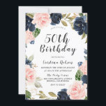50. Geburtstagsparty Einladung<br><div class="desc">Navy Blue Blush Watercolor 50. Geburtstagsparty Einladung Siehe passende Artikel im Nest- und Nestladen</div>