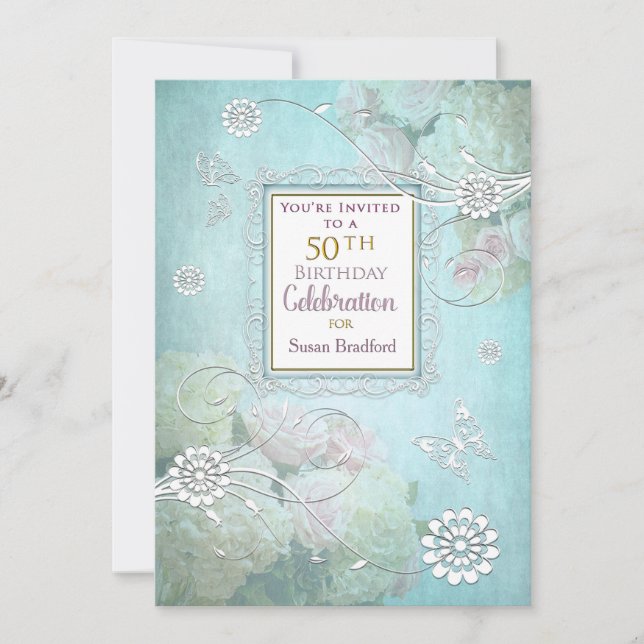 50. Geburtstagsparty Einladung, elegante Pastelle Einladung (Vorderseite)