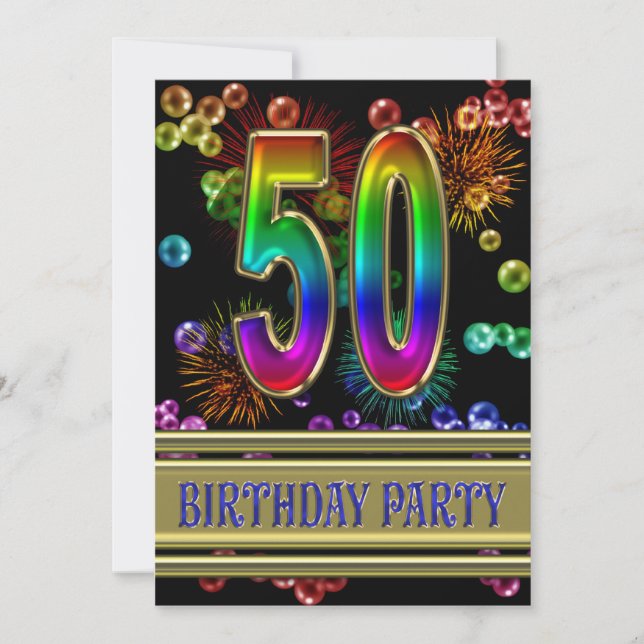 50. Geburtstagsparty Einladung mit Blasen (Vorderseite)