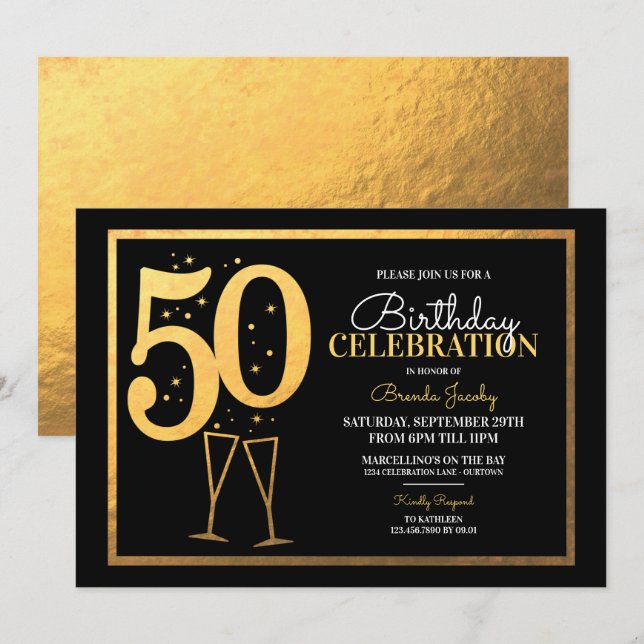 50. Geburtstagsparty Einladungen (Vorne/Hinten)