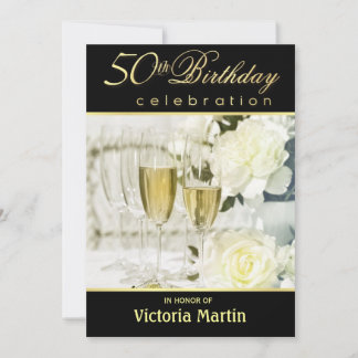 50. Geburtstagsparty Einladungen - Black and Gold