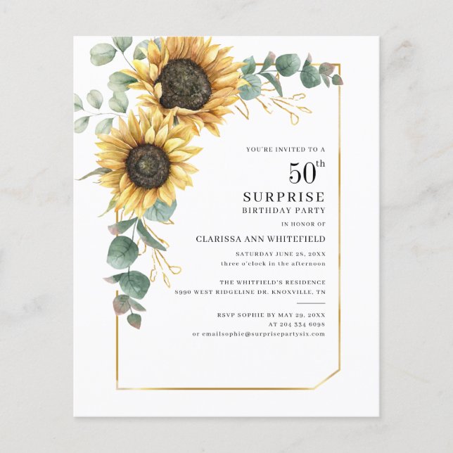 50. Geburtstagsparty Eukalyptus Sunflower Invites (Vorderseite)