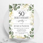 50. Geburtstagsparty Eukalyptus Watercolor Einladung<br><div class="desc">Elegante botanische 50. Geburtstagsfeier Einladung. Das elegante Design ist mit handgemalten Aquarellpflanzen,  Eukalyptusblättern und Skript-Schriftart ausgestattet. Gedruckte Zazzle Einladungen oder Sofortdownload digitalen druckbaren Vorlage. Personalisieren Sie Ihre persönlichen Daten. Nachricht,  wenn Sie weitere Anpassungen benötigen.</div>