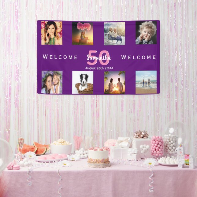 50. Geburtstagsparty Foto Collage lila Banner (Party)