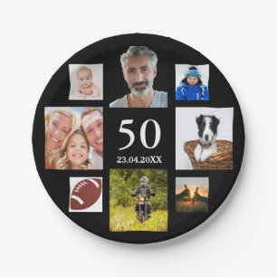 50. Geburtstagsparty Foto Collage Typ schwarz Pappteller