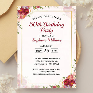 50. Geburtstagsparty Frauen Elegant Floral Bouquet Einladung