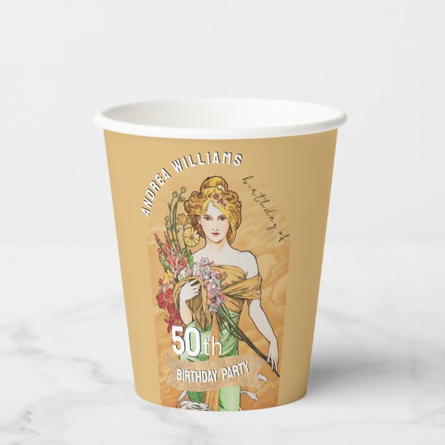 50. Geburtstagsparty, Frühlingsgöttin, Vintage Kun Pappbecher (Vorderseite)
