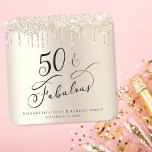 50. Geburtstagsparty Glitzer Gold Rechteckiger Pappuntersetzer<br><div class="desc">Eleganter und schicker personalisierter 50. Geburtstagsparty Untersetzer mit "50 & Fabulous" in einem stilvollen Skript vor einem vergoldeten Imitat-Folie Hintergrund,  mit Gold Imitat Glitzer Dripsp. Sie können mit ihrem Namen und dem Datum des Party personalisieren.</div>