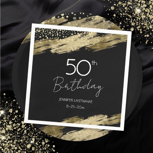 50. Geburtstagsparty Gold Black Napkins Serviette (Von Creator hochgeladen)