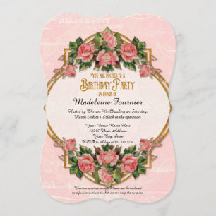 50. Geburtstagsparty Gold Glitzer Vintage Rose Einladung