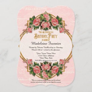 50. Geburtstagsparty Gold Glitzer Vintage Rose Einladung