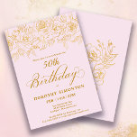 50. Geburtstagsparty Gold Rose Blumenrot Rosa Einladung<br><div class="desc">Elegante Rose aus Gold der offenen Linie schaffen den perfekten Rahmen. Der rot-rosa Hintergrund verleiht eine weibliche Ästhetik und die Kalligraphie verleiht der Einrichtung eine luxuriöse Touch. Diese Einladung ist Teil der Luxe Gold Rose Collection. Hier finden Sie Vorlagen für die Geburtstagssuite,  Begrüßungsschilder und Party-Dekorationen.</div>