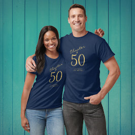 50. Geburtstagsparty Gold Script Blue T-Shirt