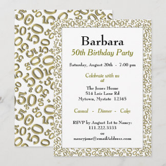 50. Geburtstagsparty Gold/Weiße Zahlenmuster Einladung