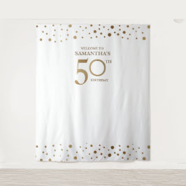 50. Geburtstagsparty Gold White Confetti Hintergru Wandteppich