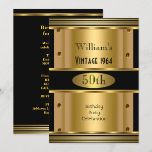 50. Geburtstagsparty - Goldschwarz Vintag 2 Einladung