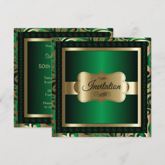 50. Geburtstagsparty| Grünes Metall und Gold Einladung