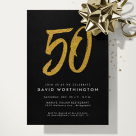50. Geburtstagsparty Imitate Gold Glitzer Schwarz Einladung