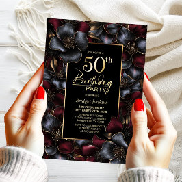 50. Geburtstagsparty in Burgund und Gray Floral Einladung