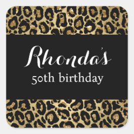 50. Geburtstagsparty Leopard Print schwarzen Gold Quadratischer Aufkleber