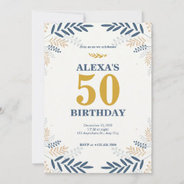50. Geburtstagsparty mit Creme und Gold Floral Einladung