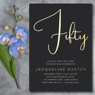 50. Geburtstagsparty mit Gold Script Folieneinladung