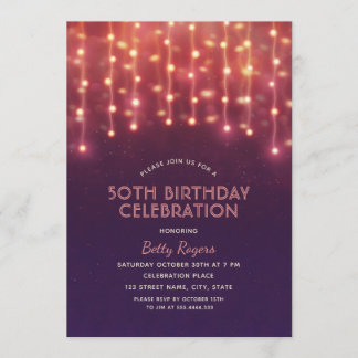 50. Geburtstagsparty Moderne Glitzer String Lights Einladung