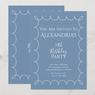 50. Geburtstagsparty Modernes Blue Wavy Border Einladung