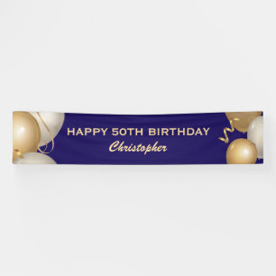 50. Geburtstagsparty Navy Blue and Gold Balloons Banner