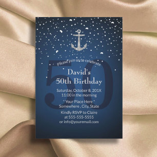 50. Geburtstagsparty Navy Blue & Silver Anchor Einladung