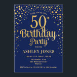 50. Geburtstagsparty - Navy & Gold Einladung<br><div class="desc">50. Geburtstagsfeier Einladung. Elegantes Design in Marineblau und Imitat Glitzer Gold. Features stilvolle Skript-Schriftart und Konfetti. Nachricht,  wenn du ein Alter brauchst.</div>