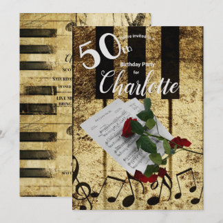 50. Geburtstagsparty Piano Rose Noten in Einladung