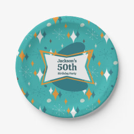 50. Geburtstagsparty Retro Mitte Jahrhundert jedes Pappteller