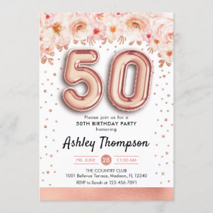 50. Geburtstagsparty - Rose Gold Ballons Einladung