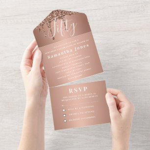 50. Geburtstagsparty Rose Gold Bold Chic Moderne All In One Einladung