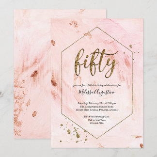 50. Geburtstagsparty Rose Gold Glitzer Einladung