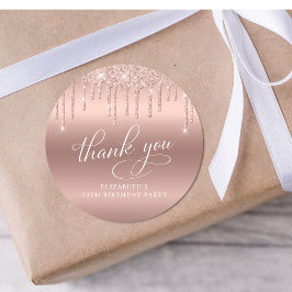 50. Geburtstagsparty Rose Gold Glitzer Vielen Dank Runder Aufkleber