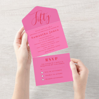 50. Geburtstagsparty Rot Bold Chic Moderne All In One Einladung