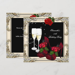 50. Geburtstagsparty Rote Rose Gold Champagne Einladung