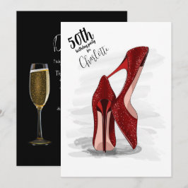 50. Geburtstagsparty Roter Glitzer Stilettos Einladung