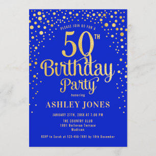 50. Geburtstagsparty - Royal Blue & Gold Einladung