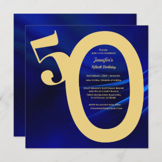 50. Geburtstagsparty Royal Blue & Gold Einladung