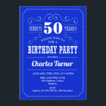 50. Geburtstagsparty - Royal Blue White Einladung<br><div class="desc">50. Geburtstagsfeier Einladung. Elegantes königsblaues und weißes Retro-Design mit Skript-Schriftart. Bis 50 Jahre! Nachricht,  wenn Sie weitere Anpassungen benötigen.</div>