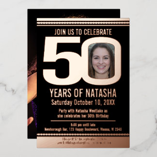50. Geburtstagsparty Schwarz und Rose Gold Folie F Folieneinladung