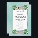 50. Geburtstagsparty sikkulent grün Einladung<br><div class="desc">Einfach und elegant mit Sukkulenten Pflanze und Kakteen-Blume, weißem und grünem Hintergrund. Blume und Teller in Silber, Grün und Hellrosa. Ein weißes und schlankes Imitat mit goldenem Rahmen. Mit dem Text: 50. Geburtstagsparty. Vorlagen für Name, Datum und Party. Schwarze Buchstaben. Eine moderne, einfache und elegante Geburtstagseinladung für Sie bereit, um...</div>