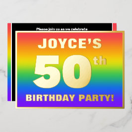 50. Geburtstagsparty: Spaß, farbenfrohe Regenbogen Folieneinladung