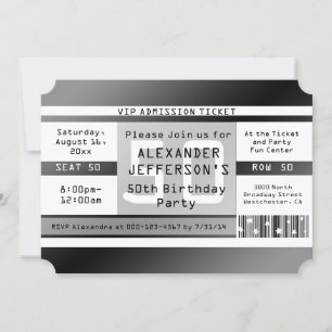 50. Geburtstagsparty-Ticket geformt Einladung